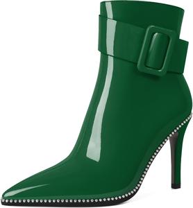 Женские ботильоны Mettesally с заостренным носком, высокие каблуки-стилет, украшенные бисером, на молнии, размер для женщин, осенние ботиночки, каблук 3,8 дюйма, Patent Green