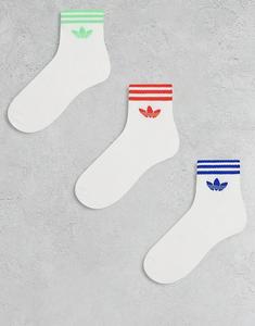 Носки Adidas Originals adicolor Trefoil, 3 пары, белые, с яркими полосками