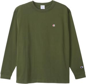 Мужская футболка с длинным рукавом, круглый вырез, 100% хлопок, логотип One Point, свободный крой, приспущенные плечи Champion, темно-зеленый