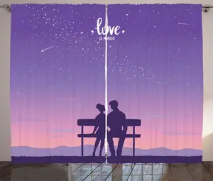 Штора в деревенском стиле ABAKUHAUS ко Дню святого Валентина, Пара на скамейке, для спальни, присборенная тесьма с петлями и крючками, 280 x 225 см, фиолетовый/темно-фиолетовый Abakuhaus