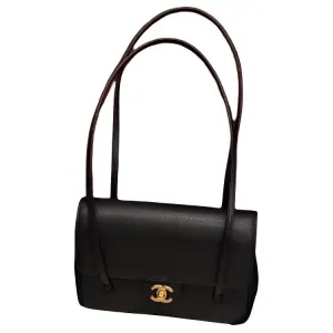 CHANEL Сумка через плечо маленькая Grain Embossed Shiny Calfskin & Gold Metal Flap, женская, черная