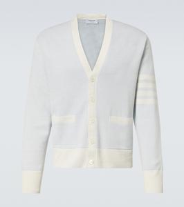 Кардиган из льна и хлопка с 4-полосным узором Thom Browne, светло-синий