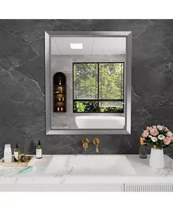 Зеркало для ванной комнаты, настенные зеркала в металлической раме толщиной 36" x 30" для установки над раковиной, в спальне, гостиной, прихожей, прямоугольные настенные зеркала серебристого цвета (горизонтальные/вертикальные) Amorho, silver