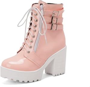 Женские ботильоны MFairy на платформе с массивным каблуком из лаковой кожи с пряжкой, Pink