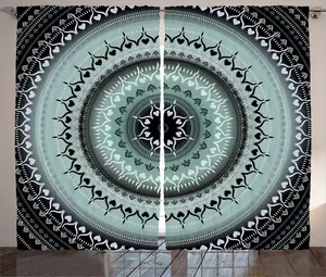 Штора ABAKUHAUS Мандала в деревенском стиле, винтажные круги-мандалы, присборенная тесьма для спальни с петлями и крючками, 280 x 245 см, сине-черный цвет Abakuhaus