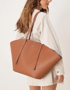 Большая широкая сумка-шоппер Gina Tricot из искусственной кожи коричневого цвета