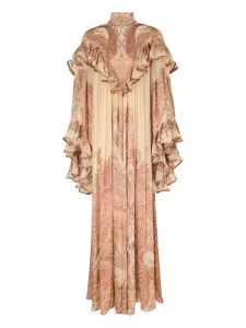 Макси-платье с оборками и выжженным узором «пейсли» Zimmermann, коричневый