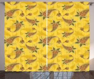 Желто-коричневая деревенская штора ABAKUHAUS в стиле фольклорного пейсли, универсальная ленточная штора для гостиной с петлями и крючками, 280 x 225 см, горчичный и разноцветный Abakuhaus