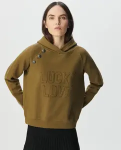 Женская толстовка с капюшоном из органического хлопка с надписью IKKS, хаки
