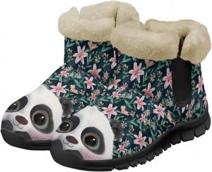 Мультяшные зимние ботинки для женщин, утепленные домашние сапожки на меху, ботильоны с искусственным мехом, теплые зимние ботинки Chririnla, Flower And Panda