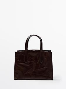 Мини-Сумка из потрескавшейся кожи наппа Massimo Dutti, коричневый