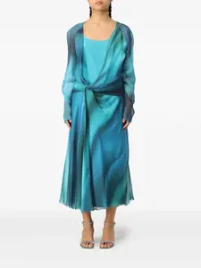 Платье миди из шифона с принтом Alberta Ferretti, синий