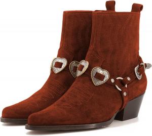 Женские модные ковбойские сапоги в западном стиле с декоративными пряжками в форме сердца, заостренным носком и массивным каблуком, стильные ковбойские ботильоны OAKUMSAS, Orange