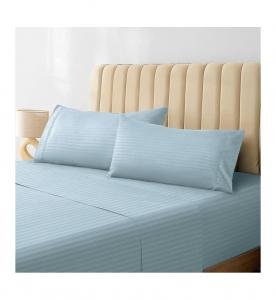 Комплект из 3 предметов: полосатый, шелковисто-мягкий, охлаждающий, с глубокими карманами, размер TwinXL LuxClub, Striped - light blue