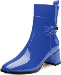 Женские ботильоны SKYSTERRY с круглыми носками, массивным каблуком и высоким блок-каблуком, модные ботинки из лакированной кожи для вечеринок, свадеб, шопинга, работы и короткие платья, Royal Blue