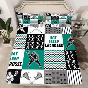 Erosebridal Комплект постельного белья Lacrosse в серо-голубой клетке с принтом для детей, Multi 15
