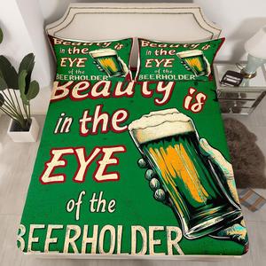 Erosebridal Комплект постельного белья Beer с винтажным принтом пива, мягкий материал, красно-зеленая расцветка, Red Green