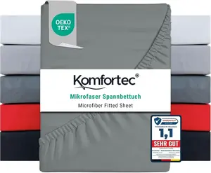 Простыня на резинке Microfiber 90x200 см - Мягкая простыня на резинке с резинкой по всему периметру, для матрасов толщиной до 30 см, серая, легкая в уходе. Komfortec