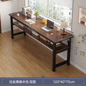 Стол 120 см Naijia для учебы, современный двухместный, узкий настенный, двухслойный, цвет brushed black oak, усиленная стальная рама