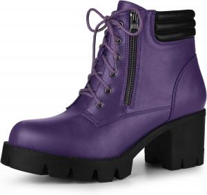 Женские боевые ботинки Allegra K с округлым носком, массивным каблуком, шнуровкой и молнией, Violett