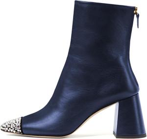 Женские ботильоны XYD с камнями, с закрытым носком, на устойчивом массивном каблуке, сзади на молнии, для вечеринок и повседневного ношения, Navy Blue