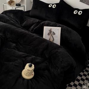 LUOLAI HOME Комплект постельного белья, 4 предмета, простыня, размер 200 см, для одеяла 220×240 см, цвет черный