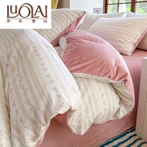 LUOLAI HOME Комплект постельного белья, 4 предмета, 200x220 см, хлопок и велюр, цвет MR Cotton-Plush Cherry Blossom