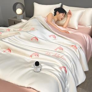 Antarctic Комплект постельного белья из 4 предметов (летнее одеяло, простыня, 2 наволочки), 2.0 м, цвет Xiaohaitun - Milk White Pink, ткань ice silk