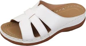 Босоножки на танкетке для женщин Лето 2025 Поддержка свода Стопы Ортопедические босоножки С открытым носком Дышащие шлепанцы Пляжные повседневные слипоны Платформенные шлепанцы Комфорт на весь день Generic, белый