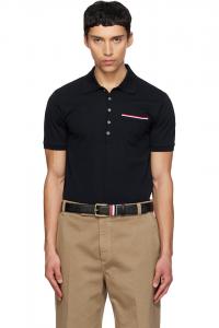 Поло с карманом из пике Thom Browne, темно-синий