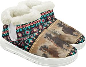 Женские зимние ботинки без шнурков, нескользящие, пушистые, для женщин и мужчин, с мягкой резиновой подошвой, милый подарок Cugasmaru, Horse