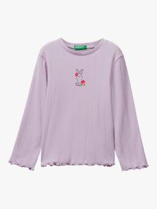 Детская футболка с длинным рукавом и принтом из хлопковой смеси Benetton, Violet