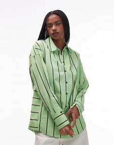 Рубашка Topshop оверсайз в зелено-желтую полоску