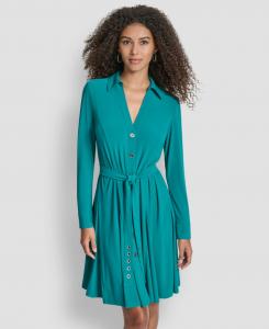 Женское платье с длинными рукавами, воротником-стойкой и клиновидным вырезом DKNY, Jaded