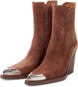 Женские вестерн-ковбойские сапоги Goolita из замши, металл, заостренный носок, массивный каблук-«блок», ковбойские ботильоны, винтажный стиль, ботинки-лентяйки, Velourslederbraun