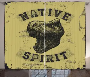 Штора ABAKUHAUS Динозавр в деревенском стиле, Рычащий портрет дикого зверя, присборенная штора для спальни с петлями и крючками, 280 x 225 см, цвет: армейский зеленый, черный Abakuhaus