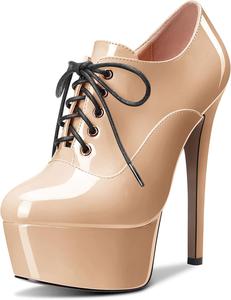 Женские ботильоны HEUIVZAR с коротким голенищем, высокой шпилькой, закрытым носком, лакированные, на шнуровке, каблук 15 см, Beige