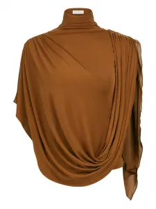 Топ с высоким воротником и драпировкой Nina Ricci, коричневый