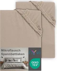 Простыня на резинке DreamScience Microfleece 90x200 - 100x200 см, цвет "Нуга", 2 шт., для матрасов высотой до 22 см - мягкая и теплая, мягкая и теплая простыня на резинке NYVI
