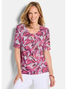 GOLDNER Укороченный размер: футболка из Джерси-Сити с рисунком листьев розового цвета / узорчатая