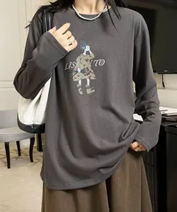 Иллюстрированный принт, повседневная футболка с длинным рукавом Aimoha - Select -, цвет Dark Gray