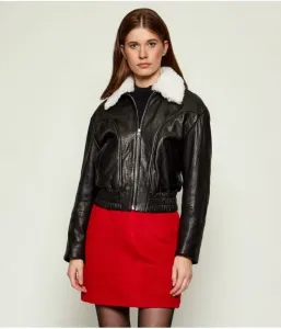 Кожаная куртка-бомбер Limaos regular fit Hugo, черный