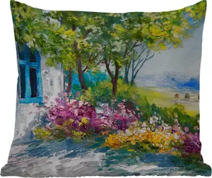 Подушка для улицы - Живопись - Растения - Цветы - Дом - Масло - 50x50 см - Устойчива к атмосферным воздействиям - Подушка для отдыха - Удобная - Подушка с рисунком MuchoWow