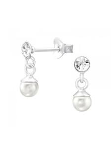 Alexander York Серьги-гвоздики с кристаллами и свисающей жемчужиной из серебра 925 пробы, комплект из 2 штук