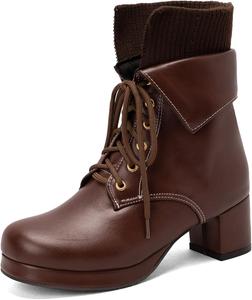 Женские байкерские ботильоны с круглым носком на платформе и среднем каблуке Klarmar, Brown