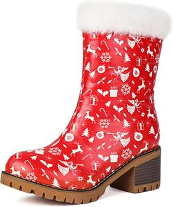 Женские ботинки Cantianshu с меховым бантиком на Рождество, замшевые, на массивном каблуке, зимние Aikelylmon, 66 Red