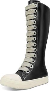 Женские высокие до колена школьные велосипедные сапоги IMPREMEY с толстыми шнурками, удобной платформой и молнией, для ходьбы и кампусных мероприятий, Black