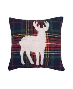 Декоративная подушка из хлопковой смеси с клетчатым рисунком Голубой Леннокс и изображением оленя C&F Home, No Color