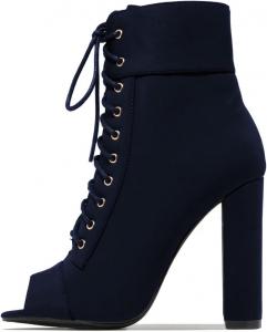 Женские ботильоны YDN с открытым носком, на шнуровке, с массивным высоки́м каблуком, танцевальные, сексуальные, короткие ботинки, размер 4-15 US, Dark Blue