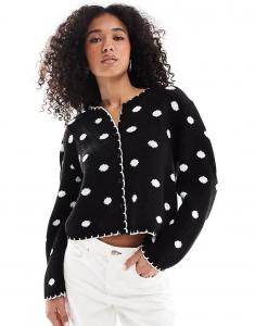 Кардиган Miss Selfridge в горошек, выполненный методом одеяла, черного цвета